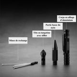Stylo tactique + sifflet d'alarme + 2 mines rechange